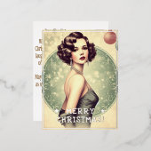 ヴィンテージレディーメリークリスマスグリーティングレトロ写真 箔シーズンポストカード (正面/裏面)