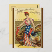 ヴィンテージレディーリバティと大きな七面鳥の二羽 ポストカード (正面/裏面)