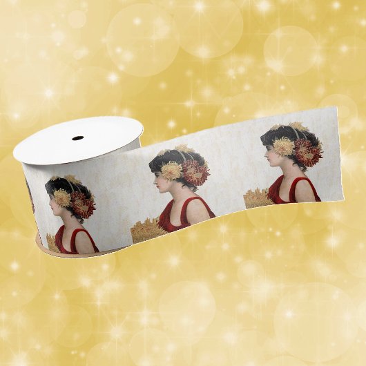 ヴィンテージレディーレッドドレスビッグかわいらしフラワー サテンリボン