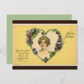 ヴィンテージレディーヴァイオレットハートバレンタイン ポストカード (正面/裏面)