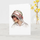 ヴィンテージレディ刺繍とレース帽 カード (黄色い花)