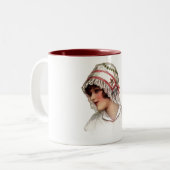 ヴィンテージレディ刺繍とレース帽 ツートーンマグカップ (正面左)