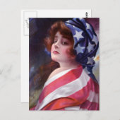 ヴィンテージレディ包まれた・リバティ州旗 ポストカード (正面/裏面)