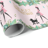 ヴィンテージレディ歩くブラックプードルメリークリスマス ラッピングペーパー (ロールコーナー)