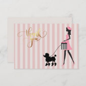 ヴィンテージレディ歩くブラックプードル サンキューカード (正面/裏面)