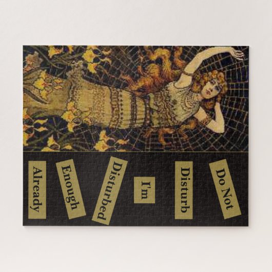 ヴィンテージレディ金ゴールドブラックスパイダーウェブを邪魔しない ジグソーパズル (横)