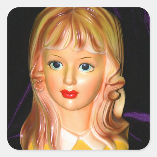 ヴィンテージレディ10代のヘッド花瓶 スクエアシール (正面)