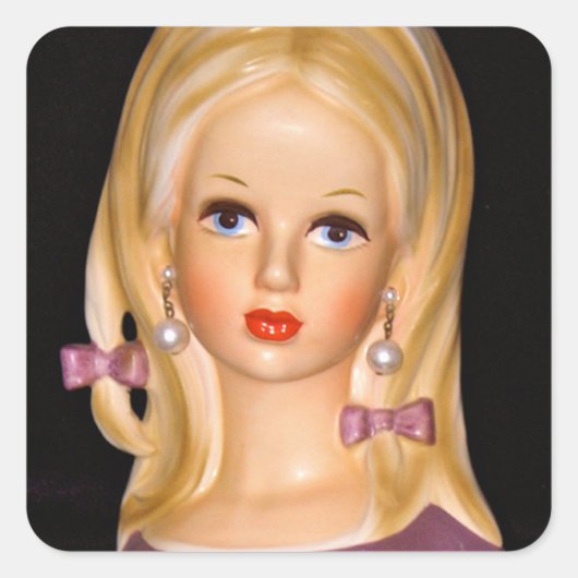 ヴィンテージレディ10代のーヘッドガールパープルボウ1960s スクエアシール (正面)