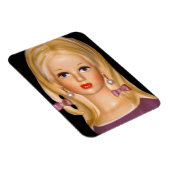 ヴィンテージレディ10代のーヘッドガールパープルボウ1960s マグネット (右側)