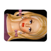 ヴィンテージレディ10代のーヘッドガールパープルボウ1960s マグネット (横)