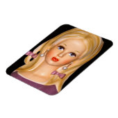 ヴィンテージレディ10代のーヘッドガールパープルボウ1960s マグネット (左側)