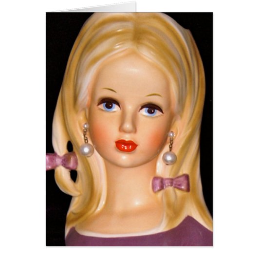 ヴィンテージレディ10代のーヘッドガールパープル弓1960sカード (正面)