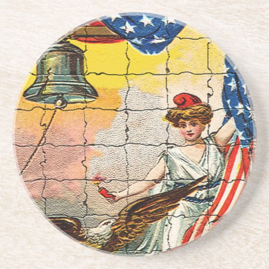 ヴィンテージレディ、イーグル、国旗とリバティベルモシアック コースター (正面)