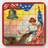ヴィンテージレディ、イーグル、国旗とリバティベルモシアック コースター (正面)