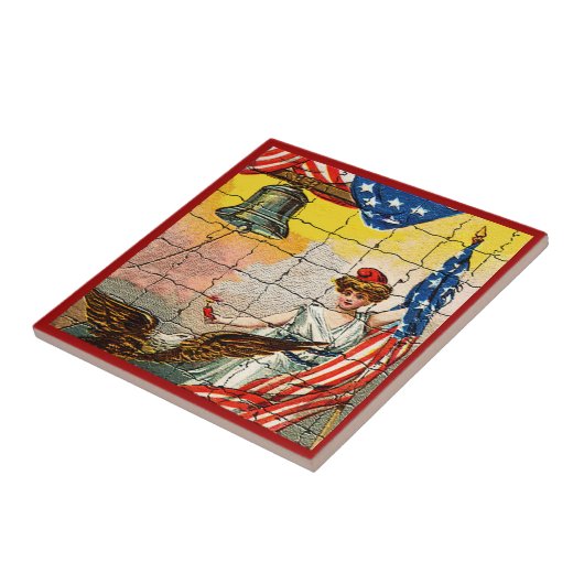 ヴィンテージレディ、イーグル、国旗とリバティベルモシアック タイル (側面)