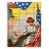 ヴィンテージレディ、イーグル、国旗とリバティベルモシアック ノートブック (正面)