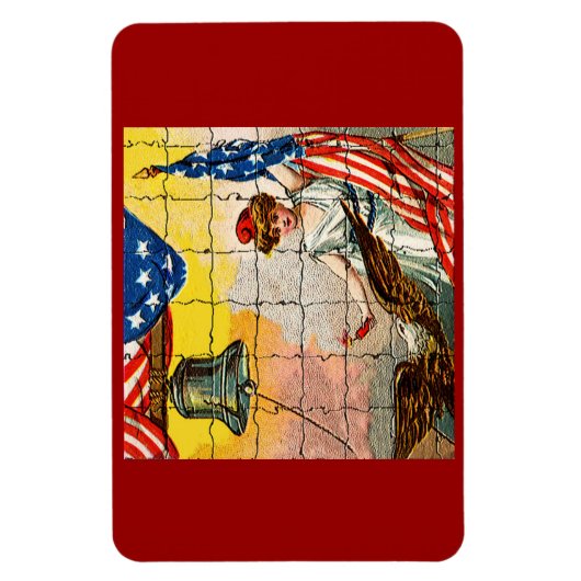 ヴィンテージレディ、イーグル、国旗とリバティベルモシアック マグネット (縦)