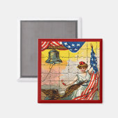 ヴィンテージレディ、イーグル、国旗とリバティベルモシアック マグネット (正面/裏面)