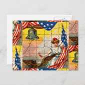 ヴィンテージレディ、イーグル、旗と自由ベルモザイク ポストカード (正面/裏面)