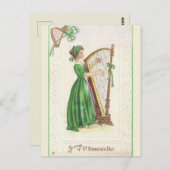 ヴィンテージレディ&ハープSt patricks dayお土産 ポストカード (正面/裏面)