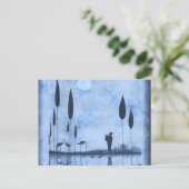 ヴィンテージレディ&フラミンゴスオンムーンライトレイク ポストカード (スタンド正面)