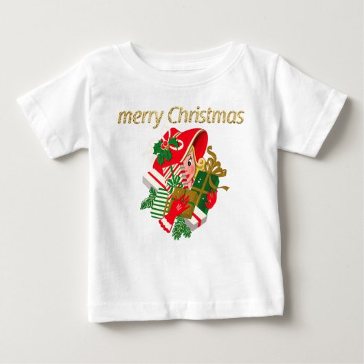 ヴィンテージレディ・ホールクリスマスプレゼント ベビーTシャツ (正面)
