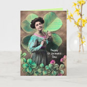 ヴィンテージレディ&ラッキーシャムロックスセントパトリックの日 カード (黄色い花)