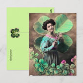 ヴィンテージレディ&ラッキーシャムロックスセントパトリックの日 ポストカード (正面/裏面)