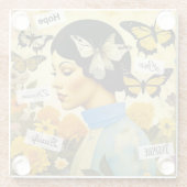 ヴィンテージレディ、蝶、花とインスパイアの ガラスコースター (裏面)