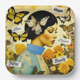 ヴィンテージレディ、蝶、花とインスパイアの ペーパープレート