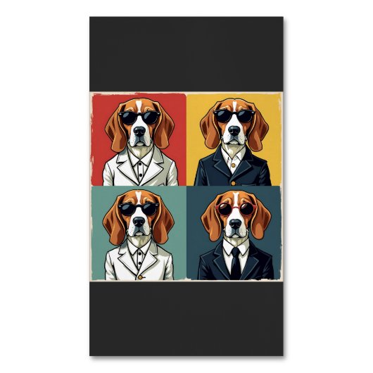 ヴィンテージレトビーグルドッグ70sスタイルサングラス マグネット名刺 (正面縦)