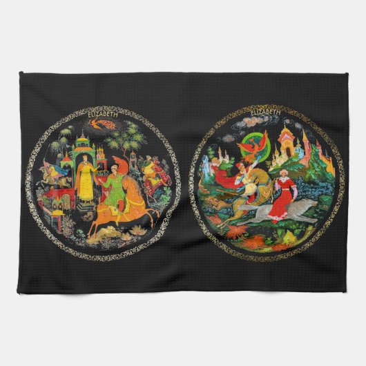 ヴィンテージレトロおとロシアのぎ話ファンタジーカラフル キッチンタオル (横)