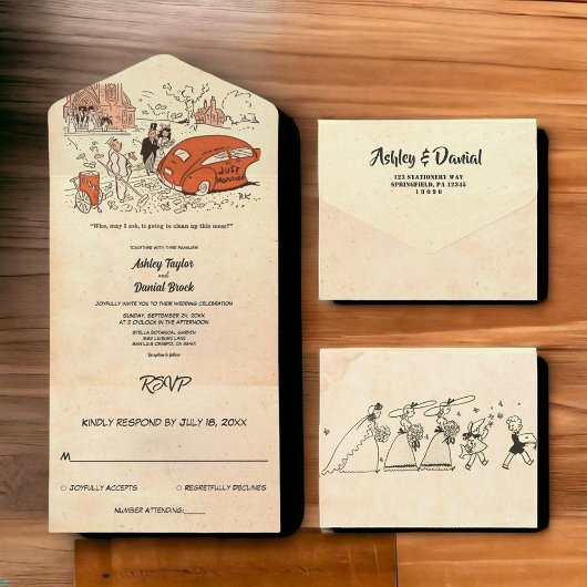 ヴィンテージレトロおもしろいオールドカップル50ポップ・アートのsア結婚ート オールインワン招待状