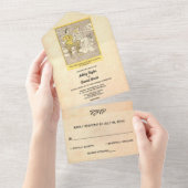 ヴィンテージレトロおもしろいオールド素朴カップル結婚ズ オールインワン招待状 (貼ってはがせる)