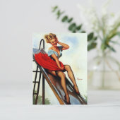 ヴィンテージレトロおもしろいスライドピンアップガール ポストカード (スタンド正面)