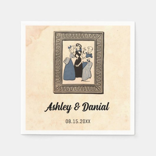 ヴィンテージレトロおもしろい花嫁素朴結婚案 スタンダードカクテルナプキン (正面)