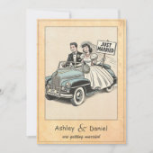 ヴィンテージレトロお洒落たった今結婚しました結婚漫画 招待状 (正面)