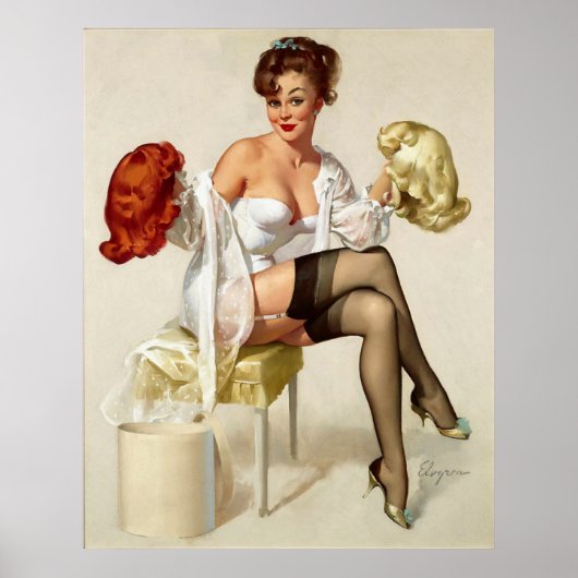 ヴィンテージレトロかつらピンアップガール ポスター (正面)