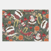 ヴィンテージレトロかわいいクリスマスグリーン ラッピングペーパーシート (正面)