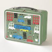 ヴィンテージレトロかわいいクールスクールドードル車 メタルランチボックス (正面)