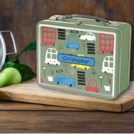 ヴィンテージレトロかわいいクールスクールドードル車 メタルランチボックス