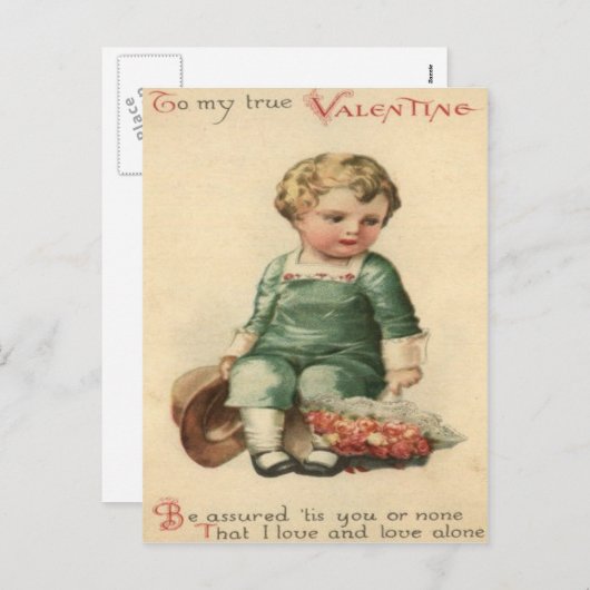 ヴィンテージレトロかわいいビクトリアンベビーバレンタインカード シーズンポストカード (正面/裏面)