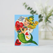 ヴィンテージレトロかわいいマーメイドバレンタインカード シーズンポストカード (スタンド正面)