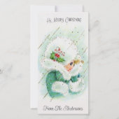 ヴィンテージレトロかわいい女の子の雪のカスタム中クリスマス シーズンカード (正面)