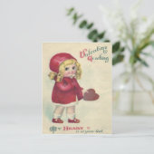 ヴィンテージレトロかわいい小さな女の子ハートバレンタイン シーズンポストカード (スタンド正面)