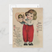 ヴィンテージレトロかわいい小さな男の子ハートバレンタインカード シーズンポストカード (正面/裏面)