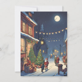 ヴィンテージレトロかわいい水色メリークリスマスクリスマス シーズンカード