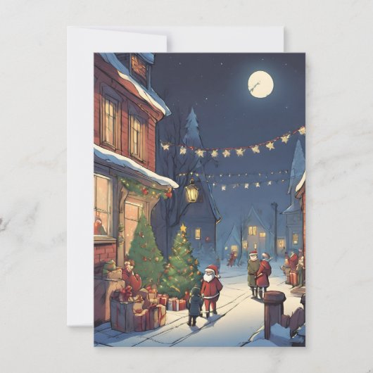 ヴィンテージレトロかわいい水色メリークリスマスクリスマス シーズンカード (正面)