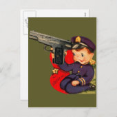 ヴィンテージレトロかわいい警察官バレンタインカード シーズンポストカード (正面/裏面)