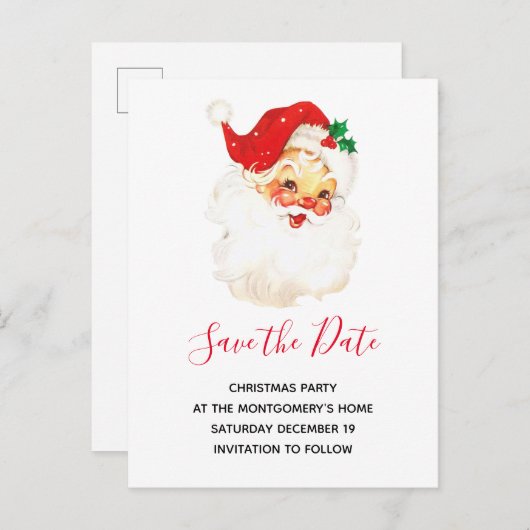 ヴィンテージレトロすてきオールドサンタクロース日付を保存 インビテーションポストカード (正面/裏面)
